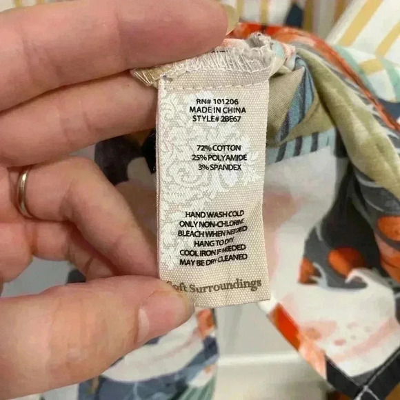 Soft Surroundings Striped Tropical Print Cotton Tunic Top Blouse Size XS - Picture 6 of 9